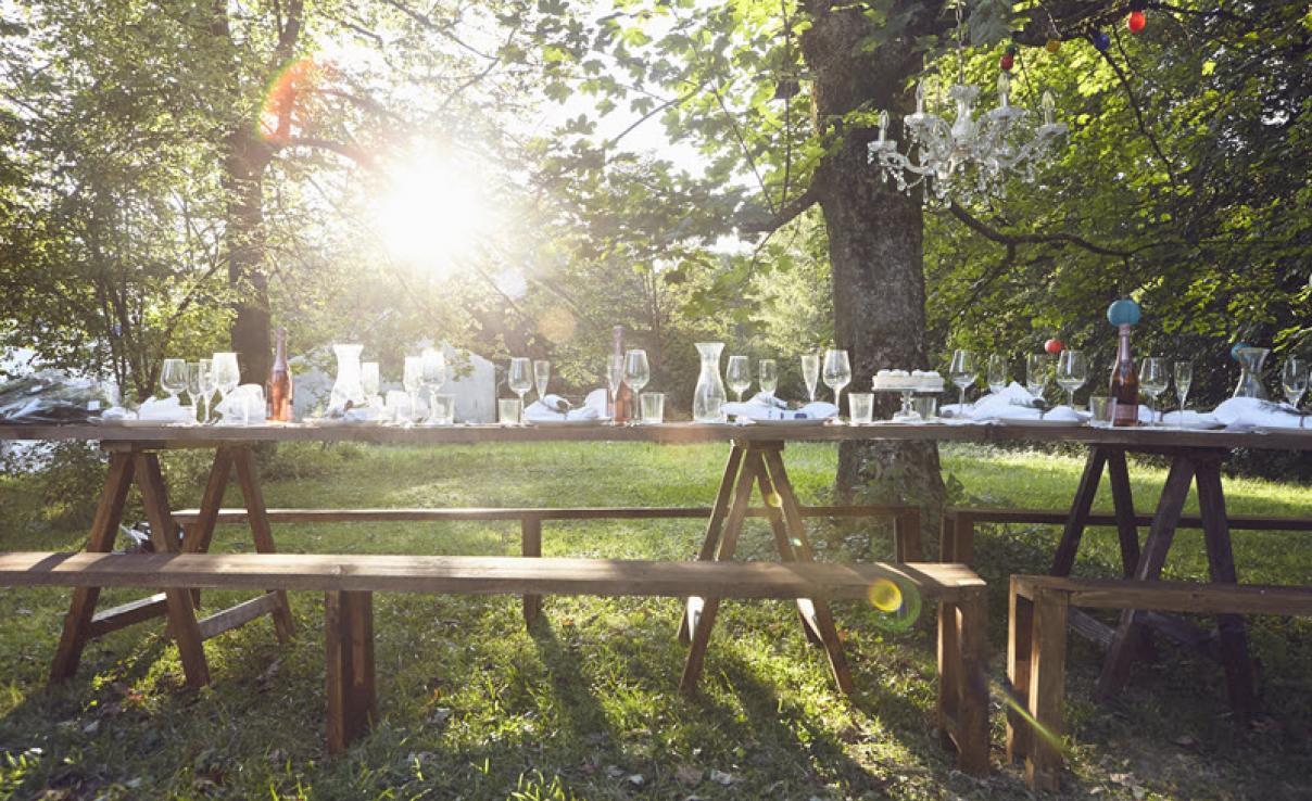 Empty wedding table outdoors