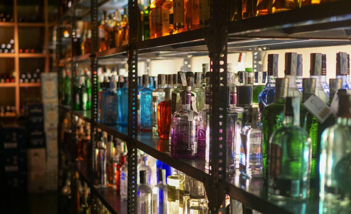 Liquor bottles on shelf